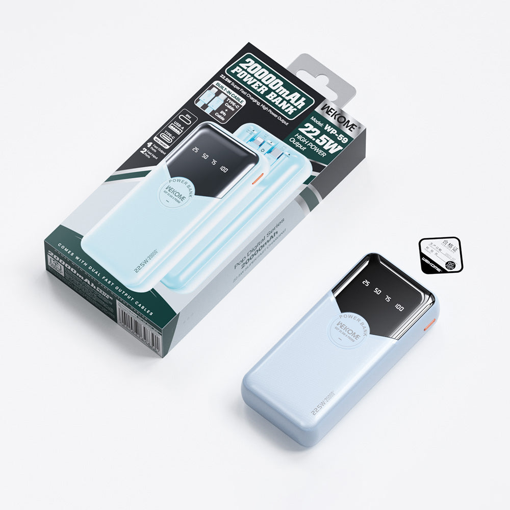 WEKOME WP-59 Pop Digital Series Gen3 20000mAh 22.5W Super Fast Charging Power Bank with Built-in Cable WEKOME WP-59 Pop Digital Series Gen3 20000mAh 22.5W Super Fast Charging Power Bank with Built-in Cable